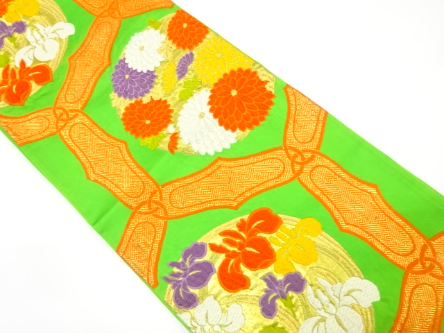 アンティーク　花丸文様織出し袋帯（材料）